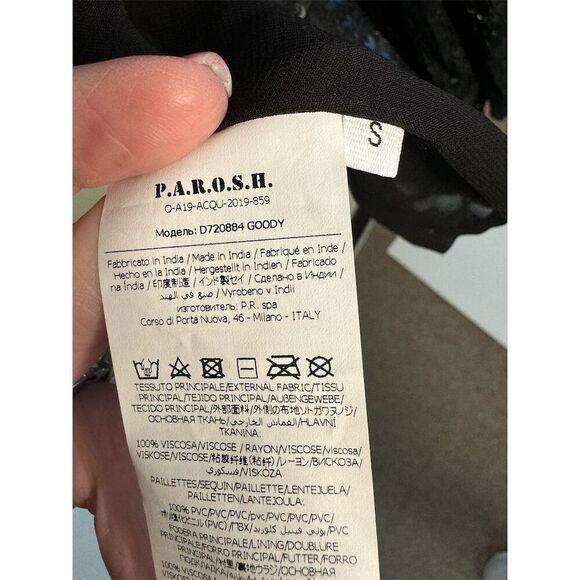 P.A.R.O.S.H. NWT Goody Sequin Cocktail Dress   w/Velvet Belt in Black Size S - Picture 11 of 11